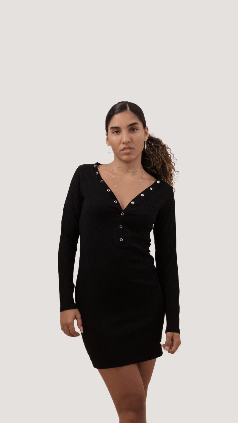 VESTIDO CANELADO | MANGA LONGA