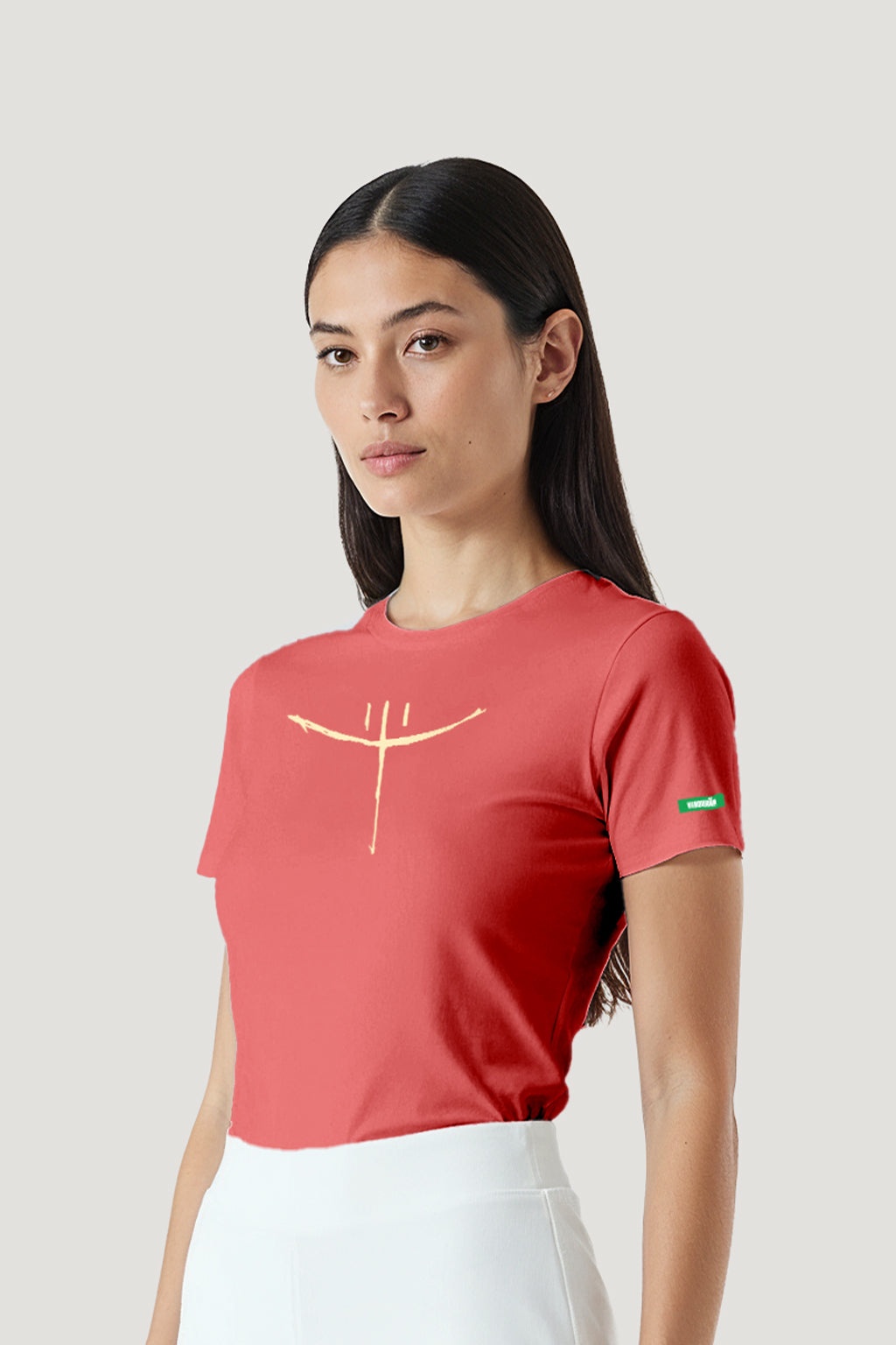 T-shirt Feminina Algodão Plano Sorrindo