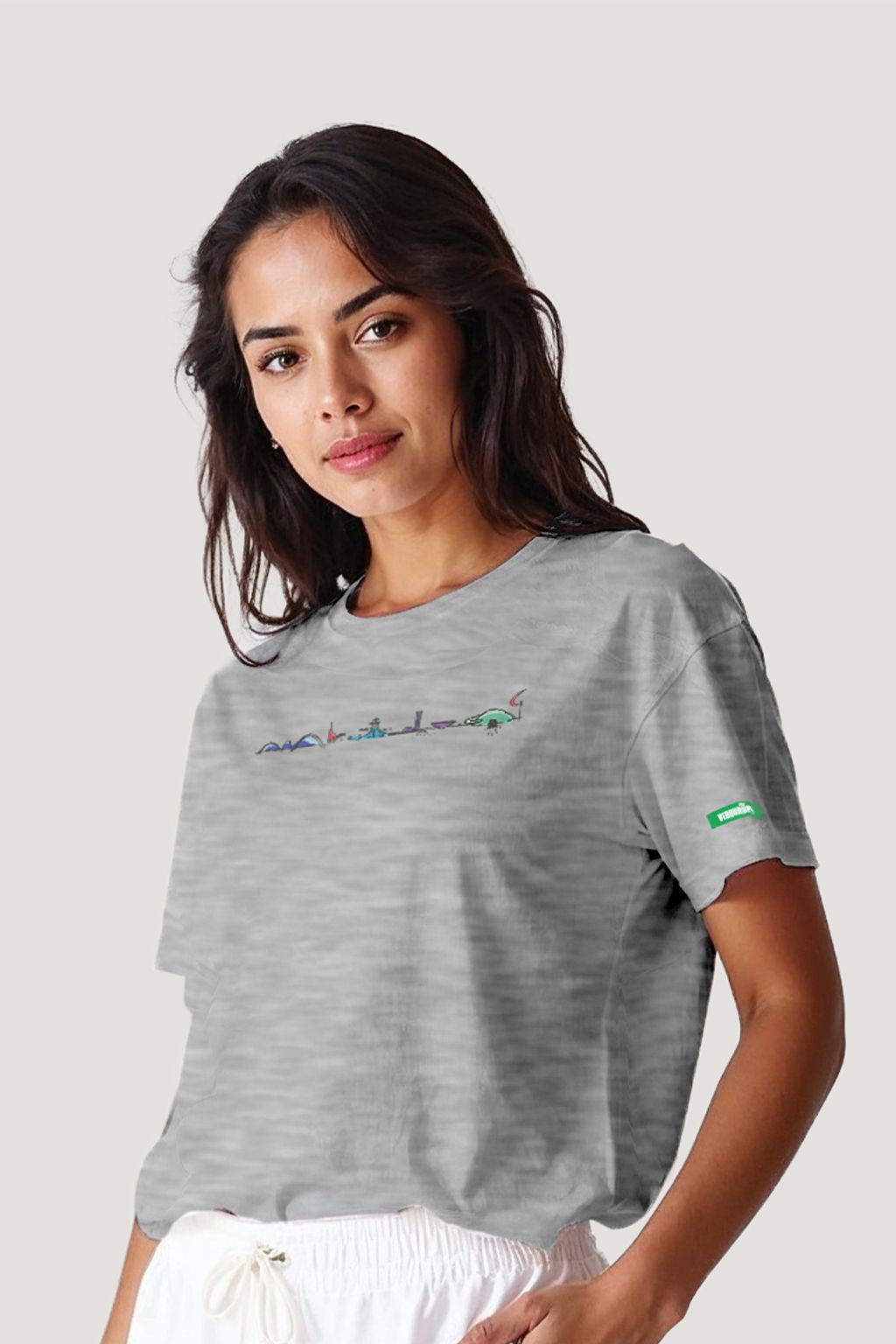 Camiseta Tradicional Algodão Skyline Sketch Colorido Unissex