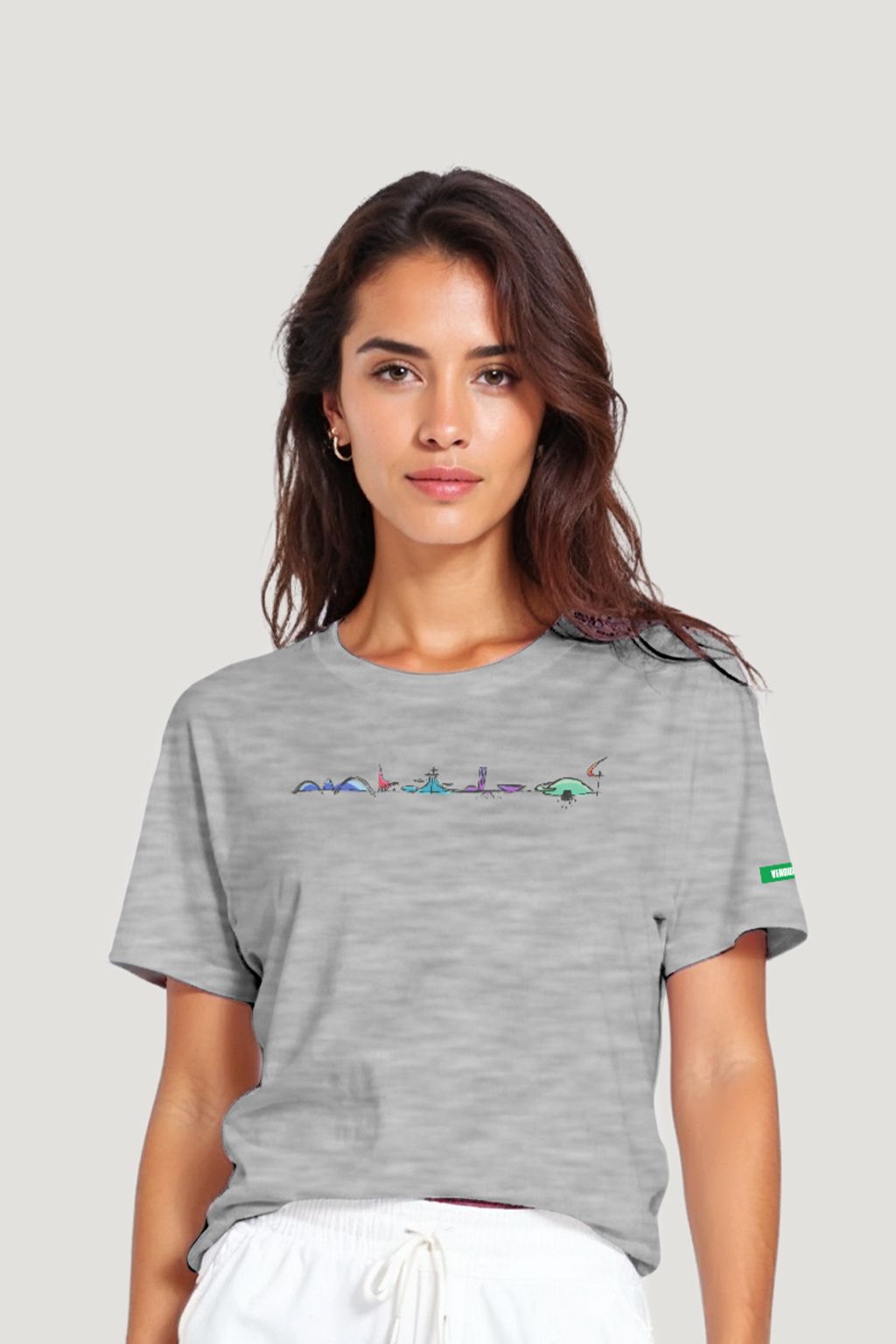 Camiseta Tradicional Algodão Skyline Sketch Colorido Unissex