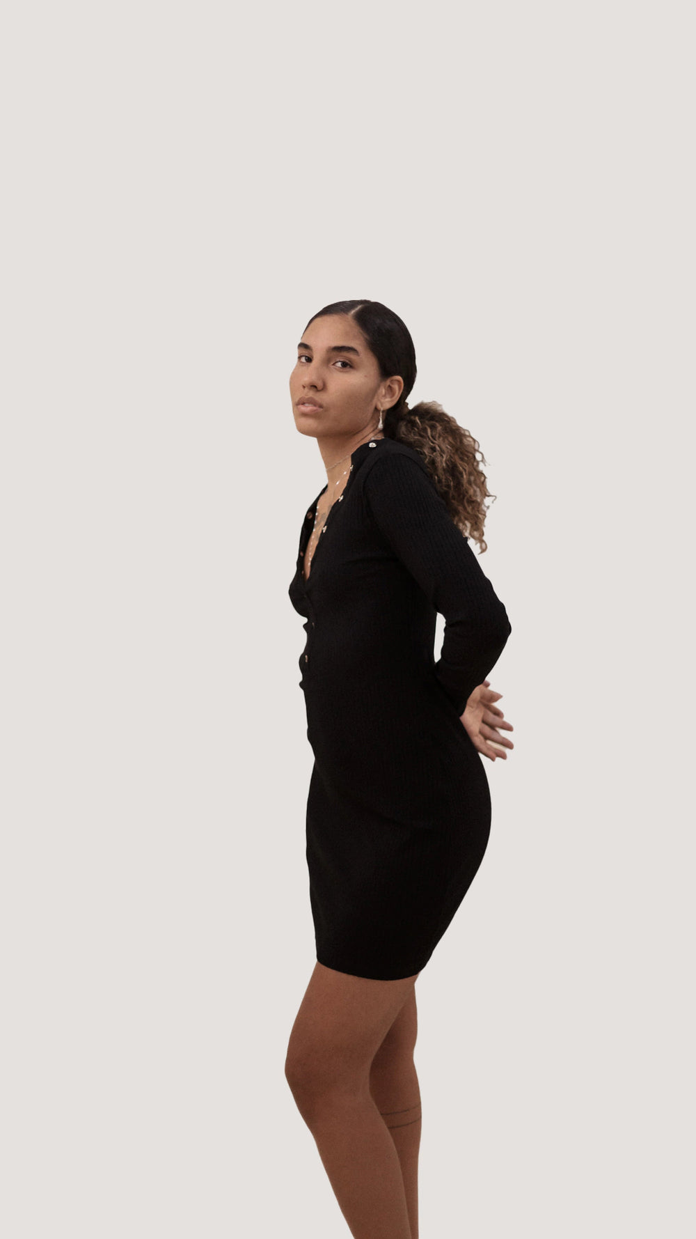 VESTIDO CANELADO | MANGA LONGA