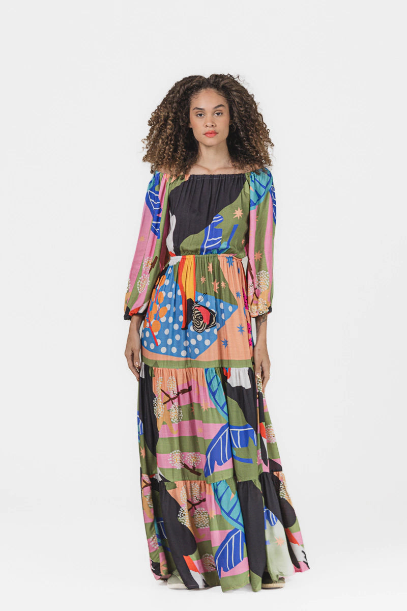 VESTIDO LONGO TUCANO TROPICAL | VERDURÃO